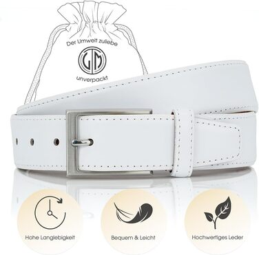 Чоловічий шкіряний ремінь Lindenmann 35 мм, білий, розмір 120 см, повна шкіра