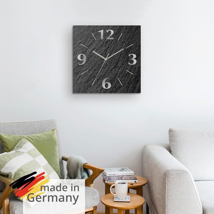ARTLAND Wall Decor Wall Clock without Ticking Sounds Aluminum Quartz Clock 30x30 cm Square Silent Analog Quartz Clock, 4 Numbers 30x30 cm Slate Look U1RE