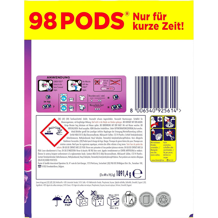 Капсули для прання кольорових речей Lenor All-in-1 PODS Amethyst Blütentraum, гігієнічне глибоке очищення та тривала свіжість, 98 шт