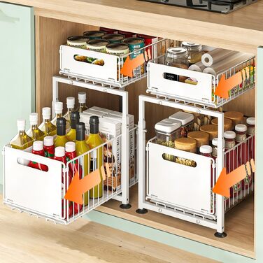 Висувна двоярусна організатор-полиця для кухонної шафи та ванної кімнати, біла (Style A, 2 шт.)