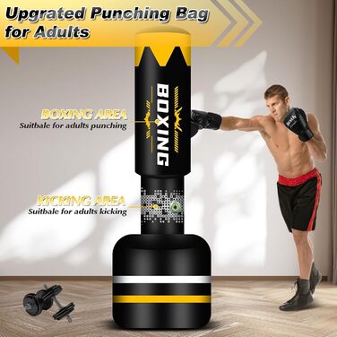 Boxsack JUOIFIP 180см для дорослих: самонадувний боксерський мішок з рукавичками та помпою для MMA, Муай Тай, фітнесу та боксу
