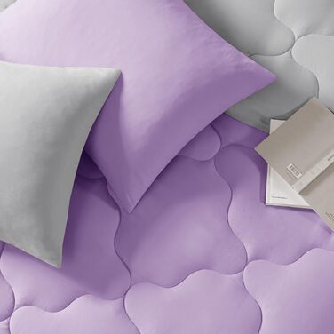 Комплект постільної білизни Comfort Spaces Vixie з ефектом демісезонного стеганого дизайну, чорно-сірий, для будь-якої пори року, з наволочкою (Twin/Twin XL, Лаванда/Світло-сірий)
