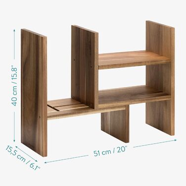 Navaris Acacia Desk Organizer 64x15.5x40 - Table Shelf Organization System Adjustable - Corner Shelf for Kitchen Office Bathroom Shelf Attachment - Natural
