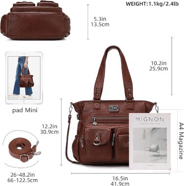 Сумка жіноча KL928 через плече, велика, з PU шкіри, чорна/каштанова - багато відділень