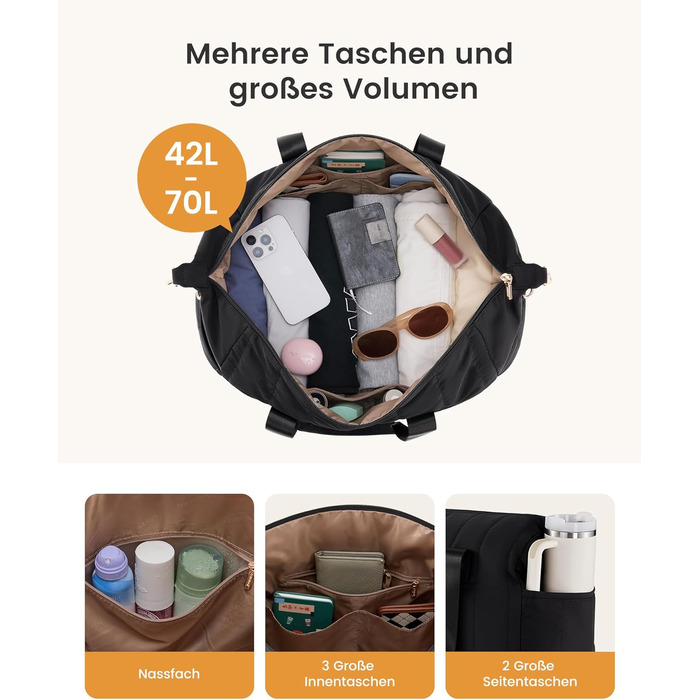 Сумка-рюкзак LOVEVOOK для жінок, велика дорожня сумка-рюкзак з відділенням для взуття та мокрих речей, 40L, 2 шт., чорний
