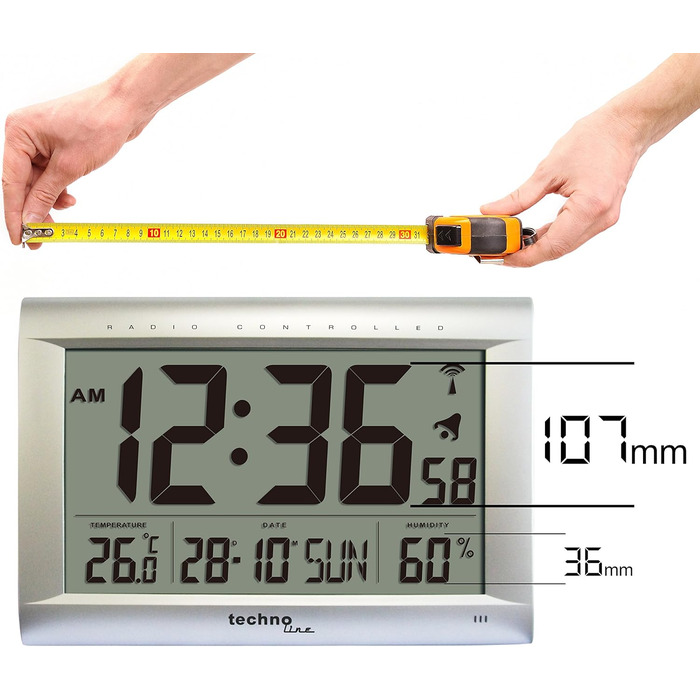 Technoline, WS 8009 Radio Wall Clock, silver, 40.7 x 4.3 x 27cm