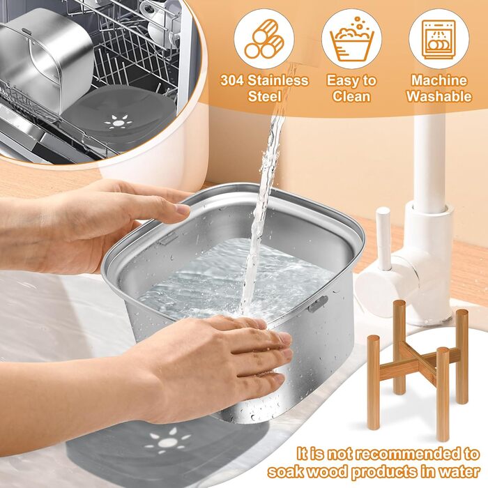 Підвищений миска для води для собак Decflow 3L, нержавіюча сталь, бамбуковий тримач, сірий колір