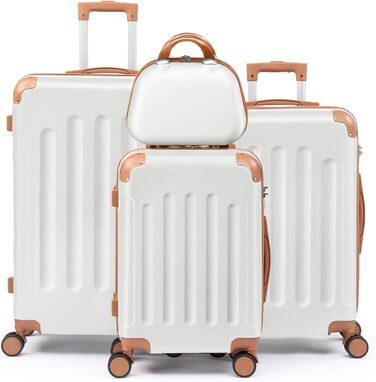 Набір валіз LEADZM 4 шт. з косметичкою, посилені кути, ABS, телескопічний ручка, ручна поклажа (Чорний, Бежево-коричневий, в смужку)