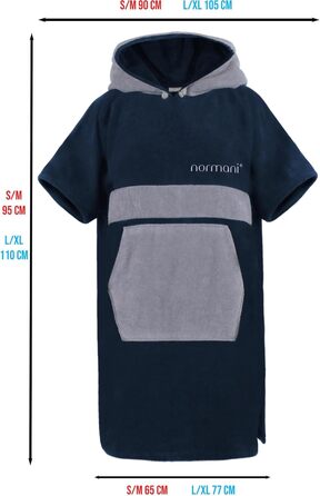 Normani Cotton Surfer Poncho - Beach Poncho - Towel Poncho - Unisex Changing Aid - Closed Robe for Women and Men Color Navy/Gray Size L-XL