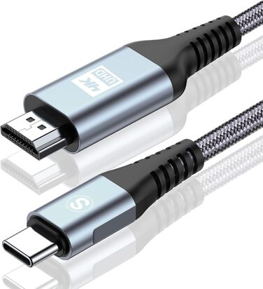 Кабель USB-C на HDMI 4K 2м, USB Type-C - HDMI, плетені, Thunderbolt, сумісний з iPhone, MacBook, iMac, iPad, Samsung, Dell