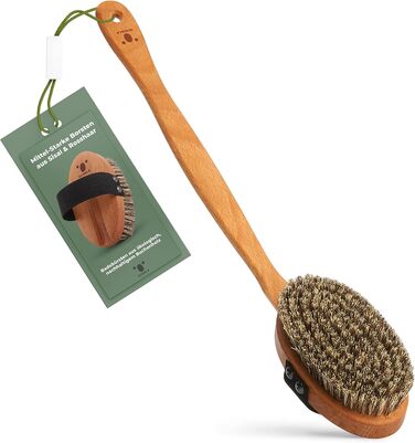 Premium Bath Brush/Body Brush – FSC certified, natural bristles (sisal & horsehair) & cord – body brush with long handle for back, dry & wet brush – 100% Made in Germany