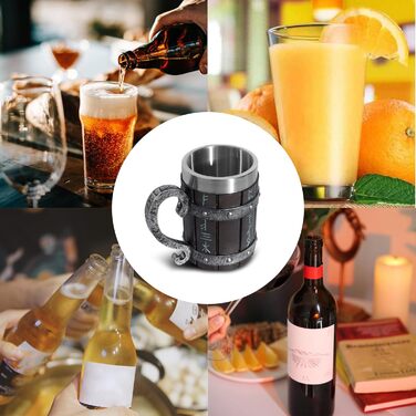 Таз для пива Viking з дерева та нержавіючої сталі, 600 мл, 14.3 см – середньовічний стиль для чоловіків