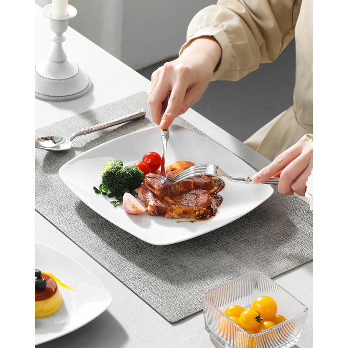 MALACASA Серія Julia, Набір посуду Teller Set 12 осіб, Сучасний KLEIN, 36-ти частинний сервіз з порцеляни, 12 тарілок для їжі, 12 десертних тарілок, 12 супових тарілок сіро-білий, 36 частин