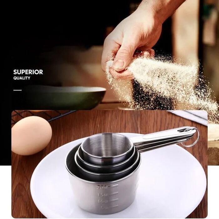 Stainless steel measuring cups, 4-piece, kitchen and baking utensils, measuring spoon set, coffee spoons, powder spoons with scale