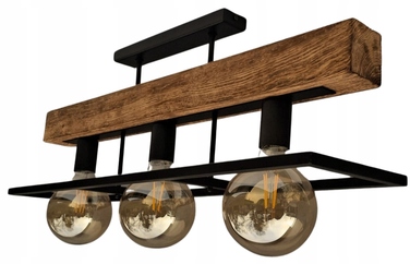 Люстра-ліхтар у стилі лофт з масивною дерев'яною балкою, дерево та метал