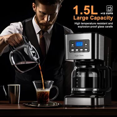 Кавомашина Taylor Swoden Darcy 950W з таймером, 1.5L, 12 чашок, автоматичне відключення, чорна
