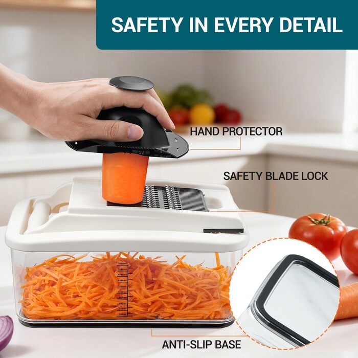 Нарізчик овочів Sopito з 6 лезами, 2 л контейнер, захист рук та рукавички, овочева спіраль, овочевий чіпер