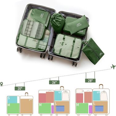 Органайзер для валізи, набір 10 шт. (зелений) - аксесуари для подорожей, кофри, косметичка