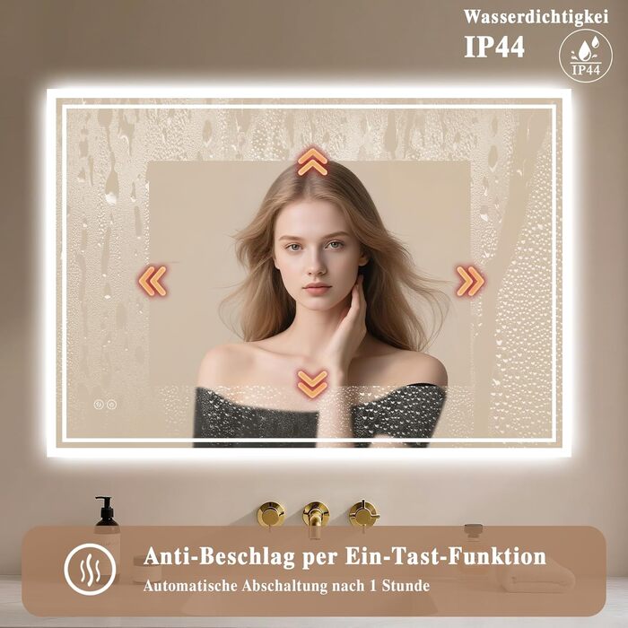 Дзеркало для ванної кімнати з підсвічуванням LED, антизапітніння, сенсорний вимикач, регулювання яскравості, 3 кольори світла, овальне, 50x70 см