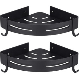 Hoomtaook Shower Corner Shelf, Shower Basket, Shower Shelves, No Drilling Required for Bathroom, Matte Finish, Bathroom Shelf, 2 Pieces Black
