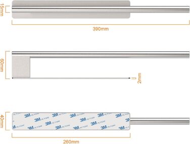 Тримач для рушників Ibergrif M34453A без свердління, 39 см, нержавіюча сталь 304, самоклеючий, срібний (39 x 6 x 4 см)