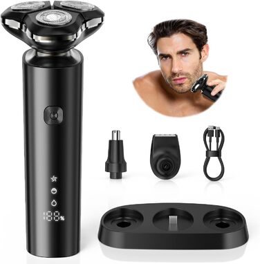 Електричний чоловічий бритва 3D з підзарядною базою - IPX7, вологостійкий, чорний