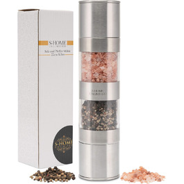 Мельниця для солі та перцю 2-в-1 з нержавіючої сталі | Ручна мельниця для спецій з керамічним жорном та регульованим ступенем помелу