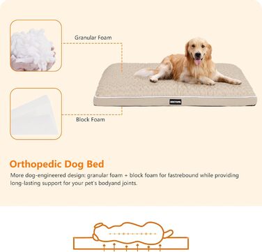 Ортопедичний лежак для собак, двоярусний килимок для собак, зручний лежак для собак, знімний кошик для собак, 90 см для собак маленьких та середніх порід (105 x 69 x 12 см, бежевий)