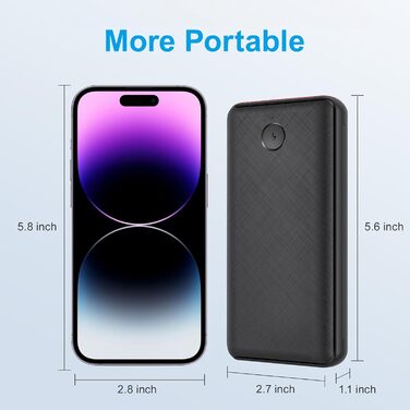 Power Bank JIGA 27000mAh з PD 22,5W та USB-C, з ліхтариком, чорно-червоний, сумісний з iPhone, Samsung, Huawei, iPad