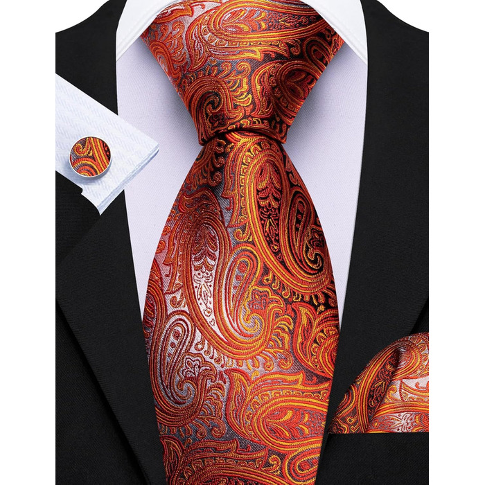 Набір краваток Barry.Wang для чоловіків з візерунком пає, тканина - шовк, з чохлом, краваткові затискачі, формальний стиль (оранжево-смугастий)