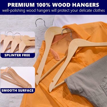 Amber Home 30-Piece 17.5-inch Natural Wooden Clothes Hangers with Bar and Notch, Sturdy Hanger for T-Shirt, Shirt, Suit, Coat, Dress, Wedding, Camisole
