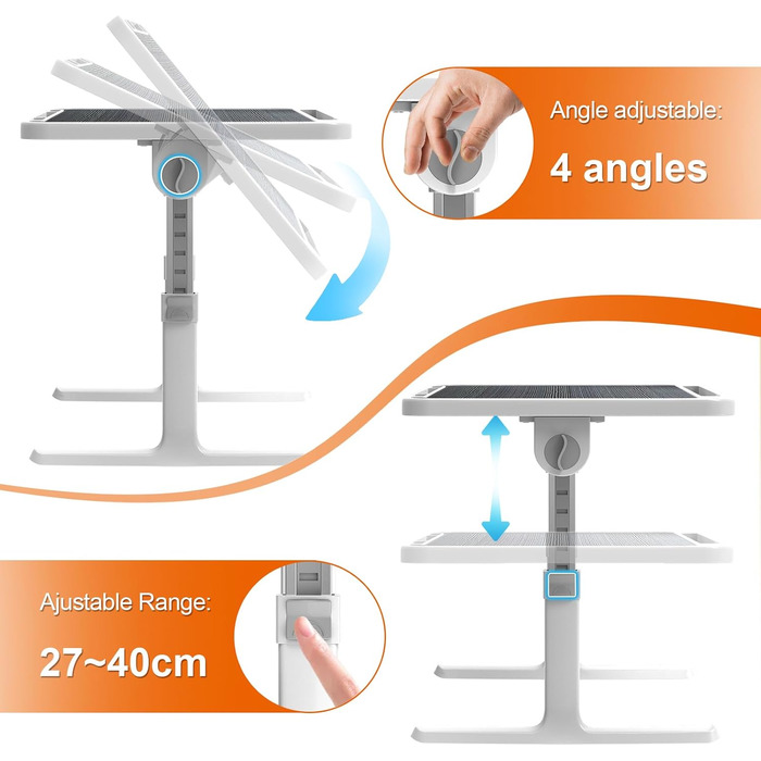 Стіл для ноутбука в ліжко Huracan: регульований, з USB, підсклянником та ящиком (60x40 см, чорний)
