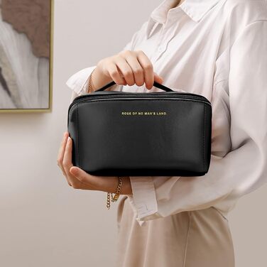 Чорна косметичка для подорожей з PU шкіри, велика місткість, водонепроникна | Органайзер для туалетних аксесуарів