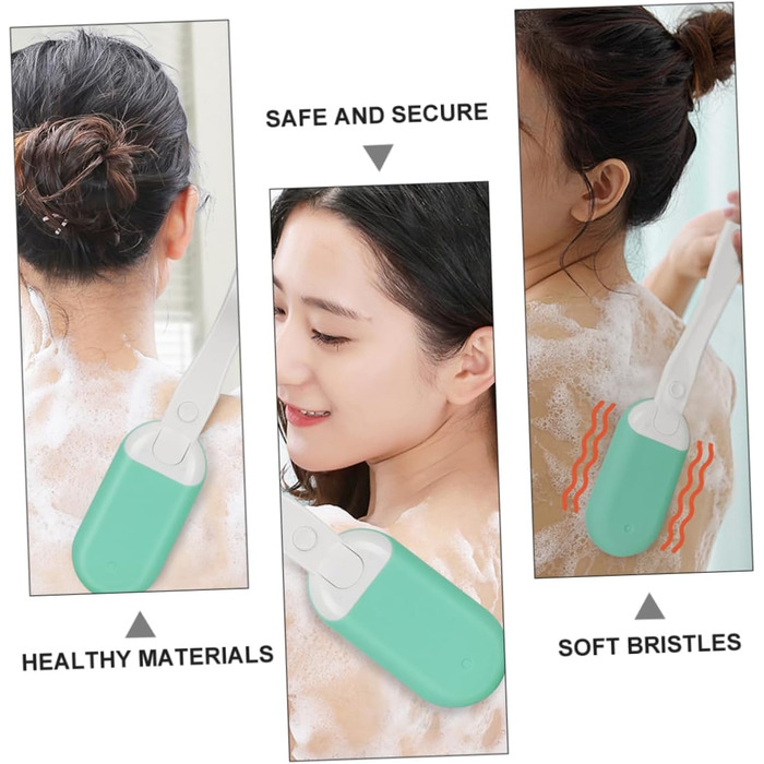 Back brush, body brush, peeling brush, body brush, massage brush, electric massage brush for the back, long-handled back scrubber, bath brush, silica gel, Green