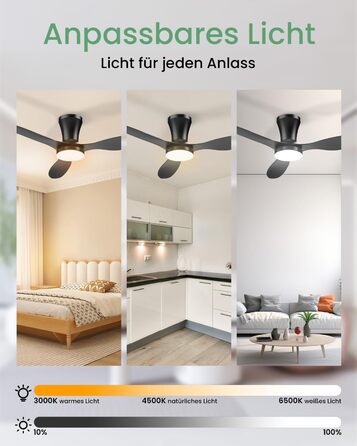 Стеляний вентилятор з підсвічуванням, тихий, 106 см. З пультом керування, 3 режими, регульоване LED-освітлення, 6 швидкостей для спальні/вітальні