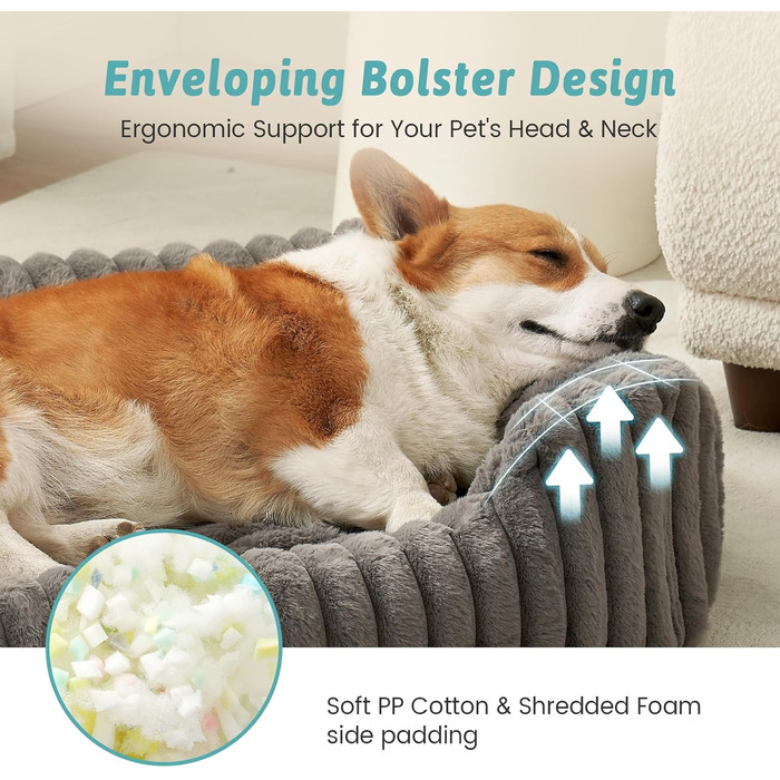 Ортопедичне собаче ліжко COZY KISS, м'яке, для собак маленьких та середніх порід, з високим бортиком, 76 x 58 x 18 см (Сірий)