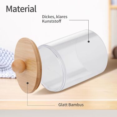 Контейнер для ватних паличок (4 шт.) з бамбуковою кришкою - органайзер для макіяжу, ватних дисків, для ванної кімнати та спальні