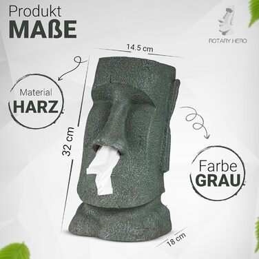 Rotary Hero Moai Tissue Box - Tissue Box with Moai Figure - Decorative Tissue Holder for Kitchen, Bathroom and Bedroom - 18 x 14.5 x 32 cm