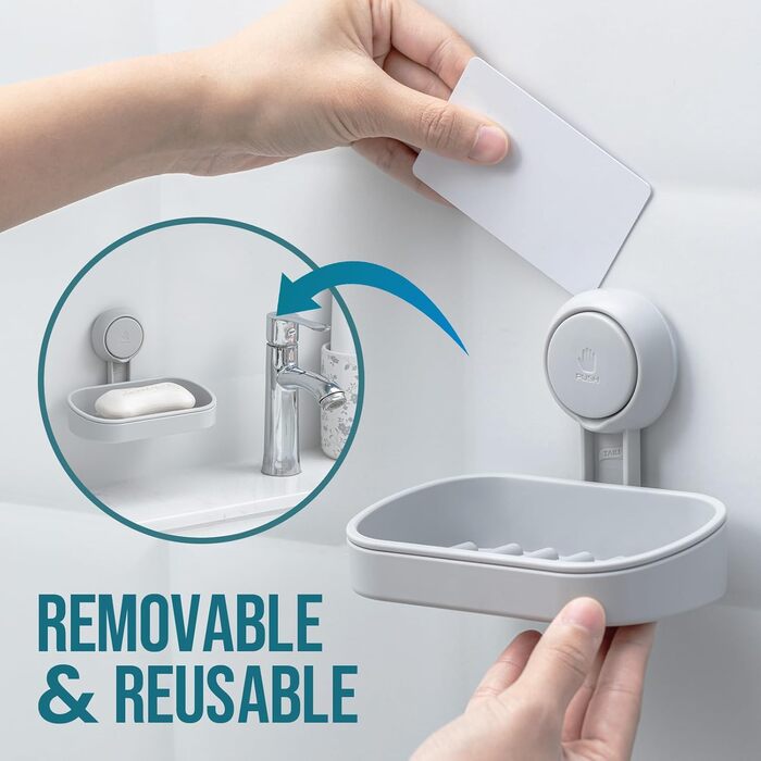 Настінний тримач для мила TAIILI з піддоном, без свердління, для душу та ванної кімнати, місткість до 5 кг, сірий (1)