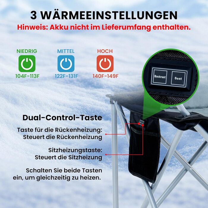 Кемпінговий стілець розкладний (до 200 кг) з подушкою 6 см - великий стілець для риболовлі, кемпінгу, саду та фестивалів. Міцний стілець з бічними кишенями та сумкою для транспортування (чорно-сірий, поодинокий)