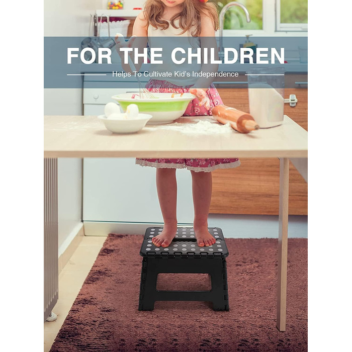 Складний табурет HOUSE DAY 22см, 2 шт. Чорний. Стійкий, антиковзкий, легкий, для дітей, кемпінгу, пікніка, дому