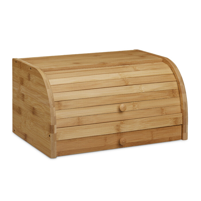 Relaxdays Roll Bread Box with Drawer, Bamboo