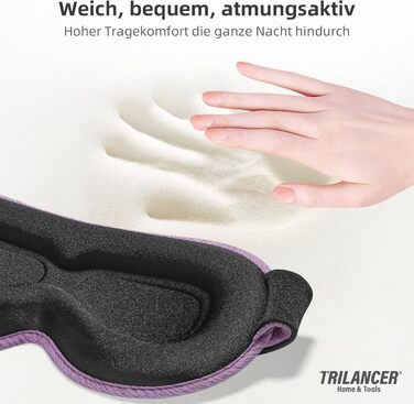 3D маска для сну Trilancer, блокує 99.99% світла, ультрам'яка, для бокового сну, медитації, подорожей (фіолетова)