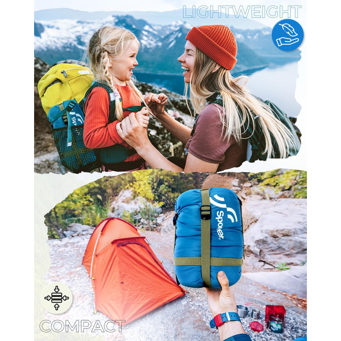 Sportneer Summer Sleeping Bag - Lightweight, Waterproof Camping Sleeping Bag for Hiking, Backpacking & Travel (Blue)