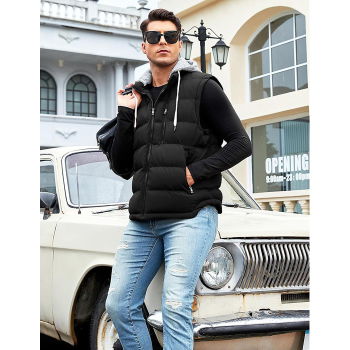 Чоловіча степкова жилетка Vancavoo на осінь/зиму з капюшоном, чорна, розмір M