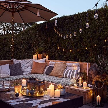 Lights4fun LED Party String Lights for Parasol, Balcony, Warm White, Timer, Battery Operated, String Lights, LED Bulbs, Parasol with LED Lighting, Gazebo Shade Lighting