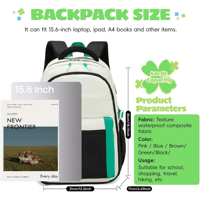 Шкільний рюкзак для дівчаток-підлітків 2025, для старшої школи, водонепроникний, для ноутбука 15.6