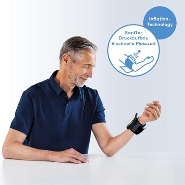 Тонометр на зап'ястя Beurer BC 54 з технологією Inflation, індикатор ризику, виявлення аритмії, об'єм зап'ястя 13,5-21,5 см, з додатком, передача даних до Apple Health та ін. 2 x 60 місця для пам'яті (2 x 120 місця, Single)