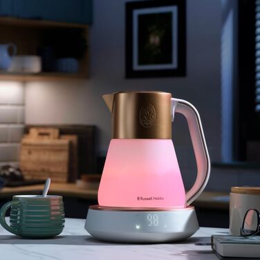 Russell Hobbs Glass Kettle [1.7L, Temperature Setting 40-100°] Calm (LED Lighting, Soothing Sounds, Quiet-Boil Technology, Keep-Warm Function, Digital Display, Touch Control, 2400W) 27450-70