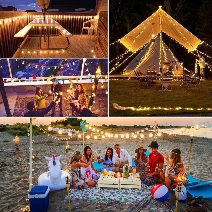 Ланцюжок прикрас з LED-кулями, 23м, 200 LED, для внутрішнього та зовнішнього використання, 8 режимів, функція пам'яті, з вилкою, ідеально для Різдва, весілля, вечірки (тепле біле світло)